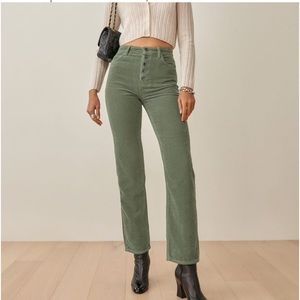 Reformation Green Straight Leg Pants
